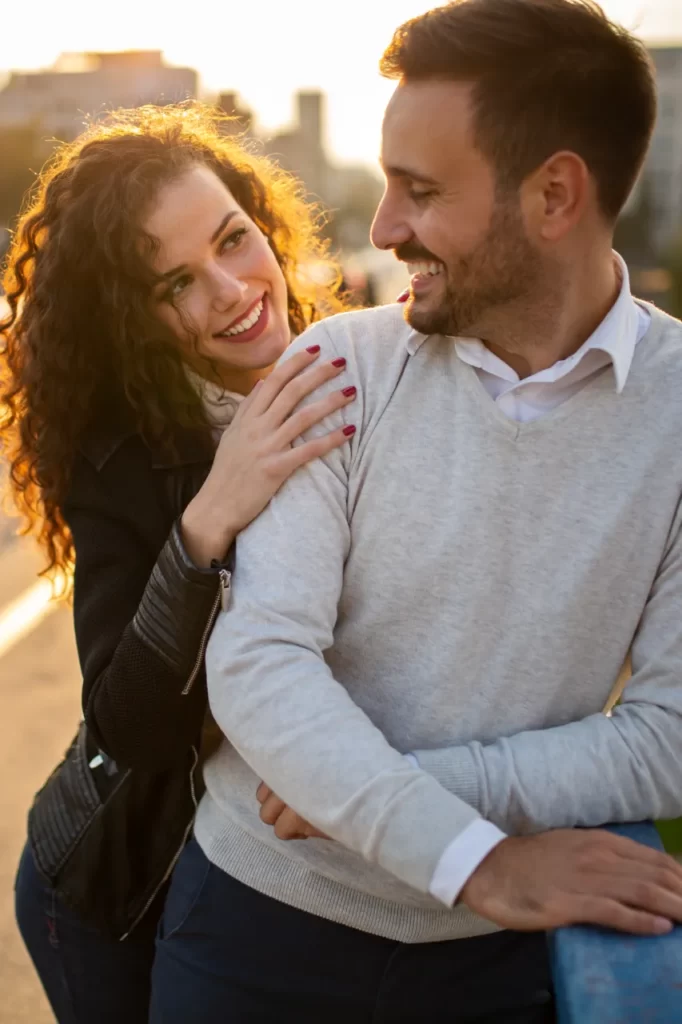 happy couple in love bonding traveling and having utc